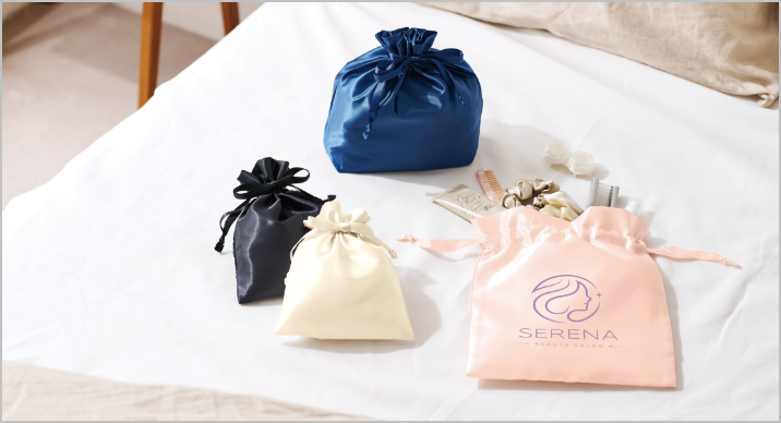 色々な形や素材の巾着袋のイメージ