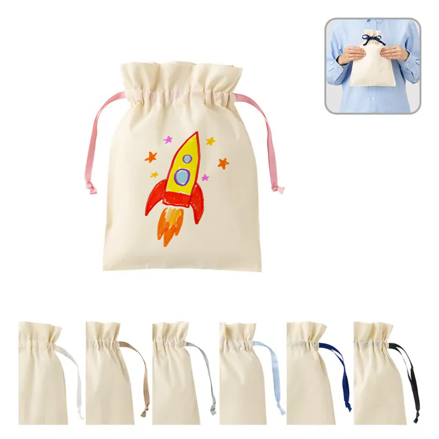 オリジナル　コットンカラーリボン巾着(M)