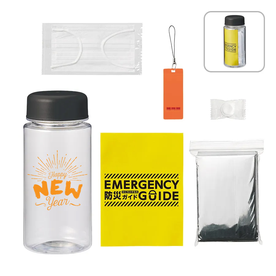 オリジナル　防災緊急6点セット　コンパクトボトルタイプ　ブラック