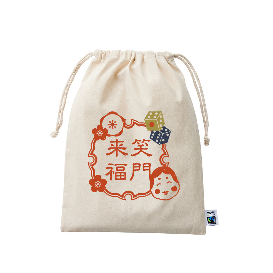 オリジナル　フェアトレードコットン巾着(L)　ナチュラル