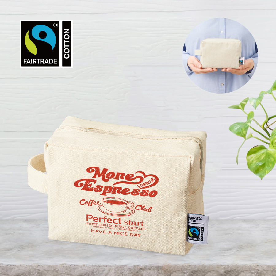 オリジナル　フェアトレードコットンキャンバスファスナーポーチ(M)　ナチュラル