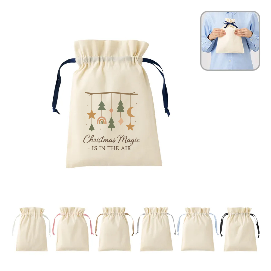 オリジナル　コットンカラーリボン巾着(M)