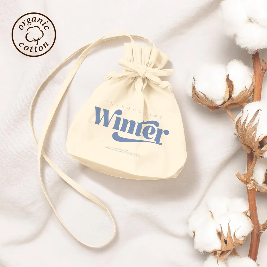 オリジナル　オーガニック厚手コットン巾着ショルダーバッグ　ナチュラル