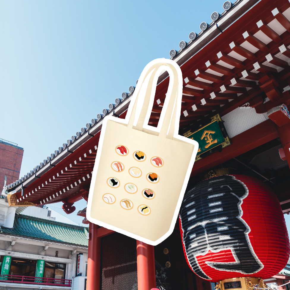 浅草寺と寿司柄のトートバッグ