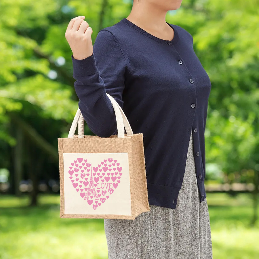 オリジナル　ジュート＆キャンバスポケットトートバッグ(S)　ナチュラル