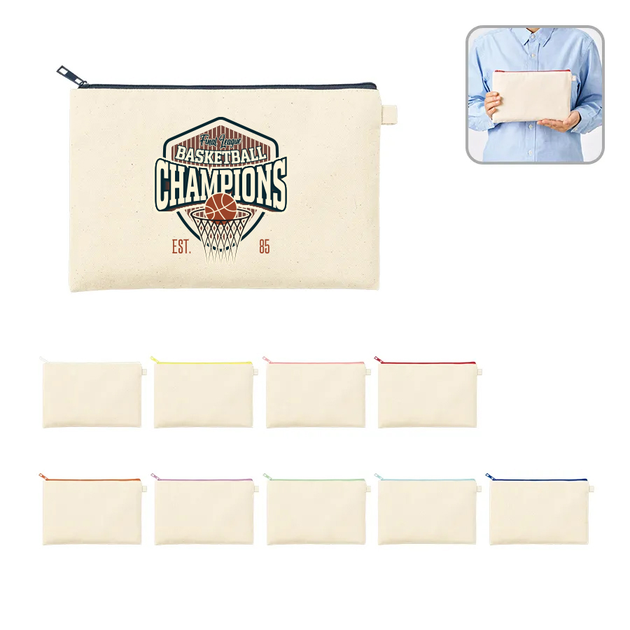 オリジナル　カラーファスナーキャンバスフラットポーチ(M)