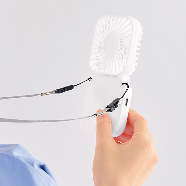 オリジナル 充電式3WAY折りたたみハンディファン(ネックストラップ付)