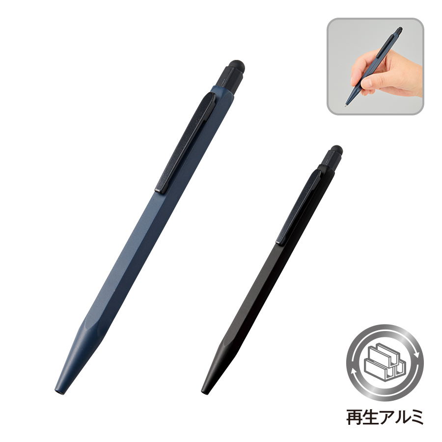オリジナル　タッチペン付メタル六角ボールペン(再生アルミ)