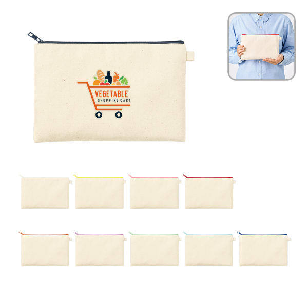 オリジナル　カラーファスナーキャンバスフラットポーチ(M)