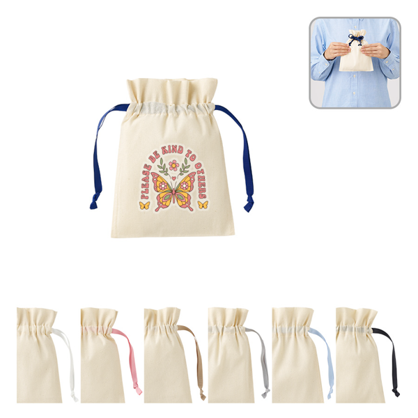 オリジナル　コットンカラーリボン巾着(S)