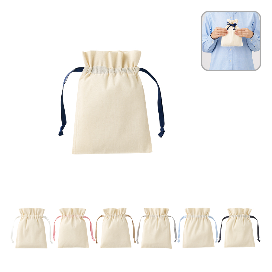 オリジナル コットンカラーリボン巾着(S)