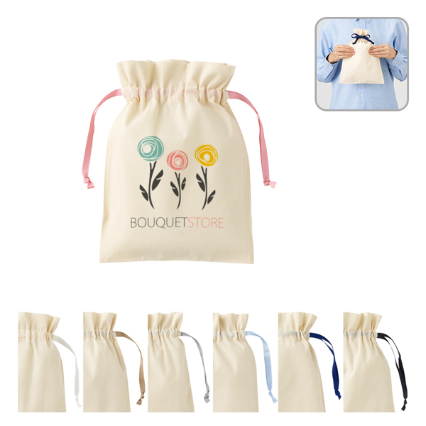 オリジナル　コットンカラーリボン巾着(M)