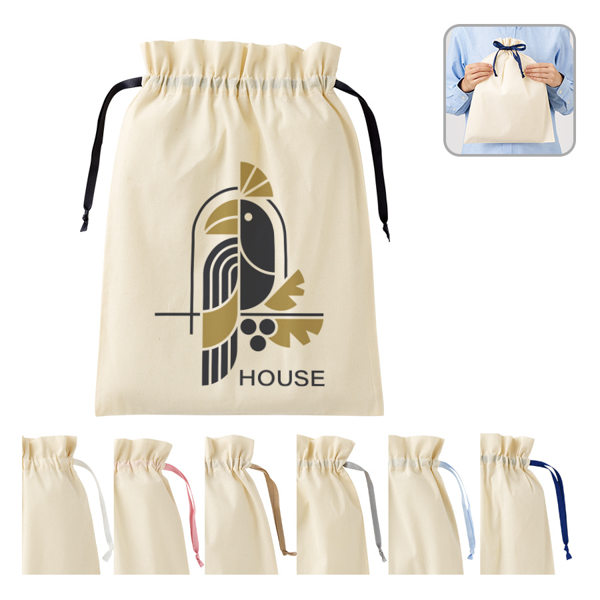 オリジナル　コットンカラーリボン巾着(L)