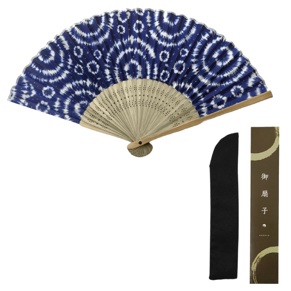 オリジナル　すす竹藍染しぼり扇子　扇子袋セット　