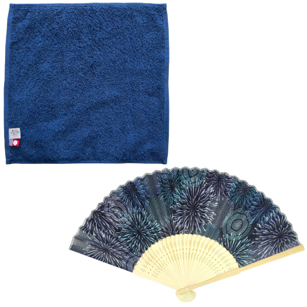 オリジナル　涼風セット　扇子＆今治タオルハンカチ　花火