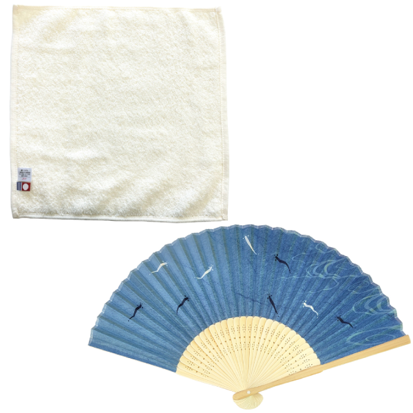 オリジナル　涼風セット　扇子＆今治タオルハンカチ　鮎