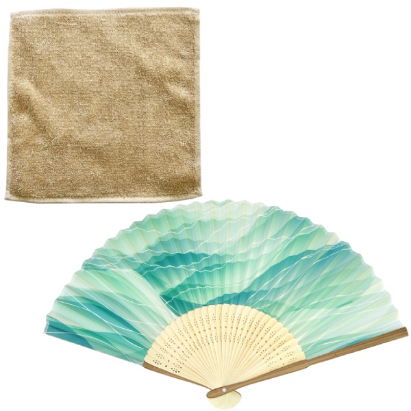 オリジナル　涼風セット　扇子＆抗菌タオルハンカチ　かすみ