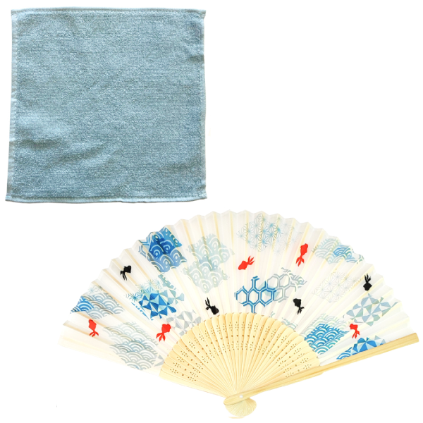 涼風セット　扇子＆抗菌タオルハンカチ　金魚